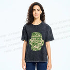 Unisex Human Face Graffiti Printed Washed Tee