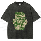 Unisex Human Face Graffiti Printed Washed Tee