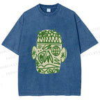 Unisex Human Face Graffiti Printed Washed Tee