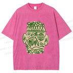 Unisex Human Face Graffiti Printed Washed Tee