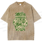 Unisex Human Face Graffiti Printed Washed Tee
