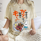 Unisex Japanese Vintage Food Graffiti Printed Washed Tee