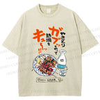 Unisex Japanese Vintage Food Graffiti Printed Washed Tee