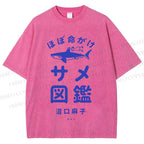 Unisex Vintage Japanese Shark Printed Washed Tee
