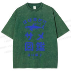Unisex Vintage Japanese Shark Printed Washed Tee
