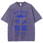 Unisex Vintage Japanese Shark Printed Washed Tee
