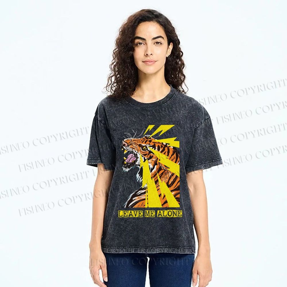 Unisex Angry Tiger Leave Me Alone Printed Washed Tee