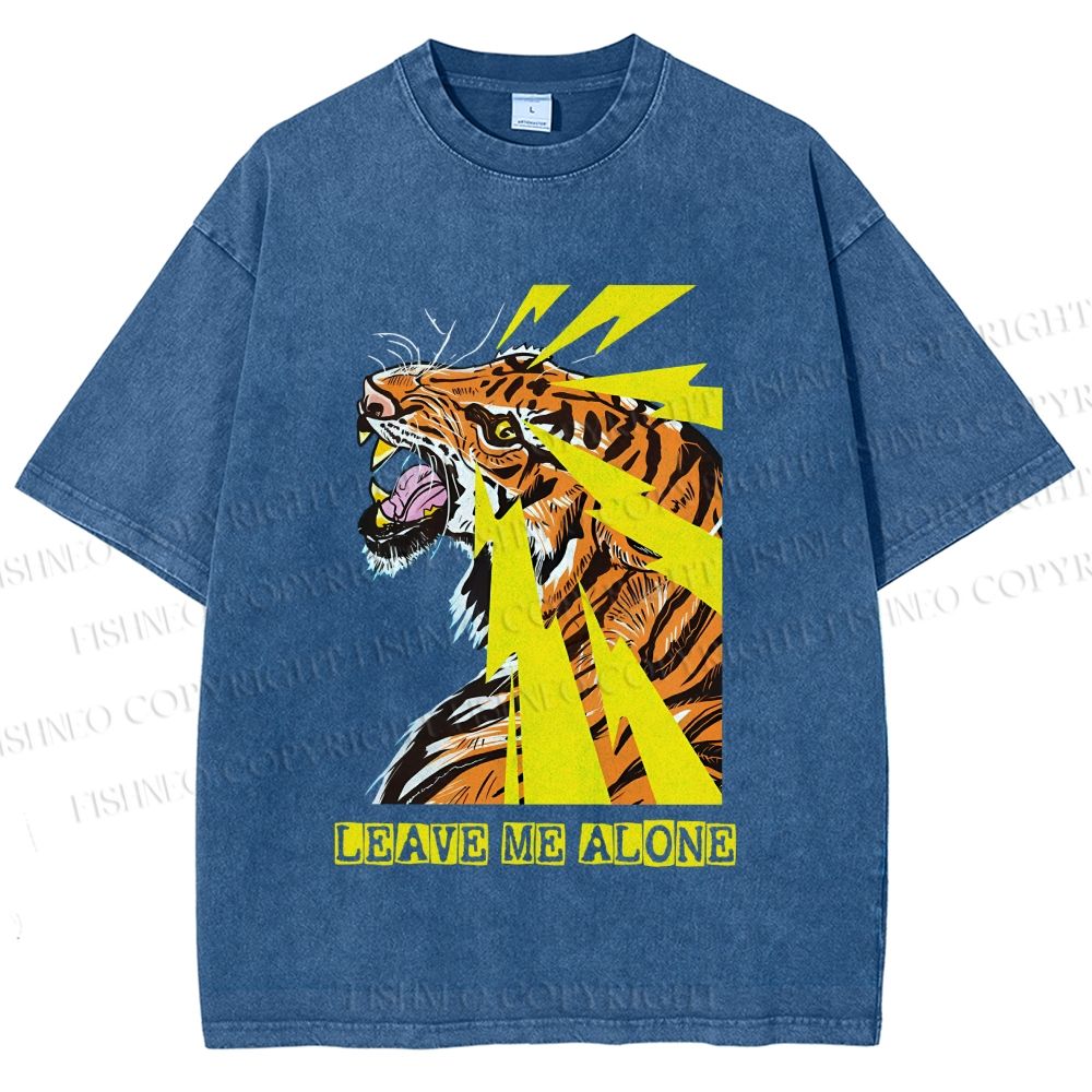 Unisex Angry Tiger Leave Me Alone Printed Washed Tee