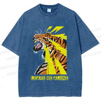 Unisex Angry Tiger Leave Me Alone Printed Washed Tee