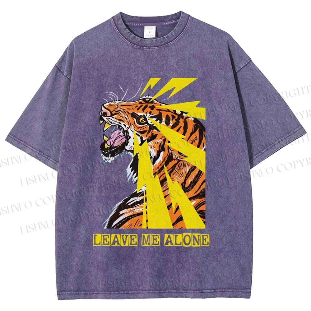 Unisex Angry Tiger Leave Me Alone Printed Washed Tee
