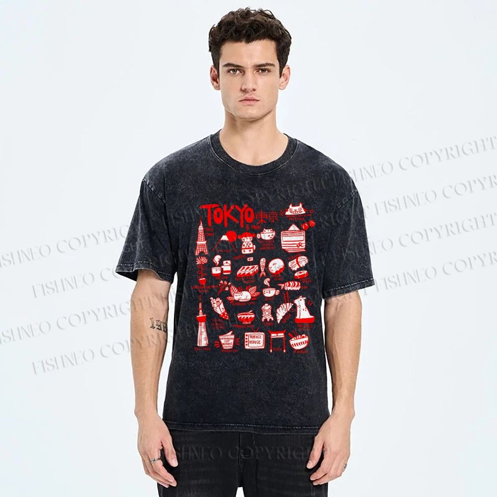 Unisex Tokyo Printed Washed Tee