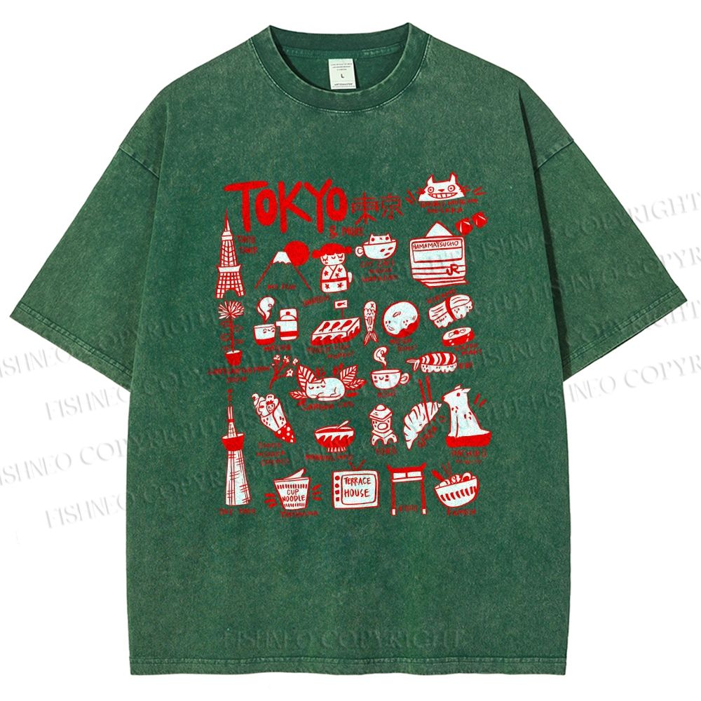 Unisex Tokyo Printed Washed Tee