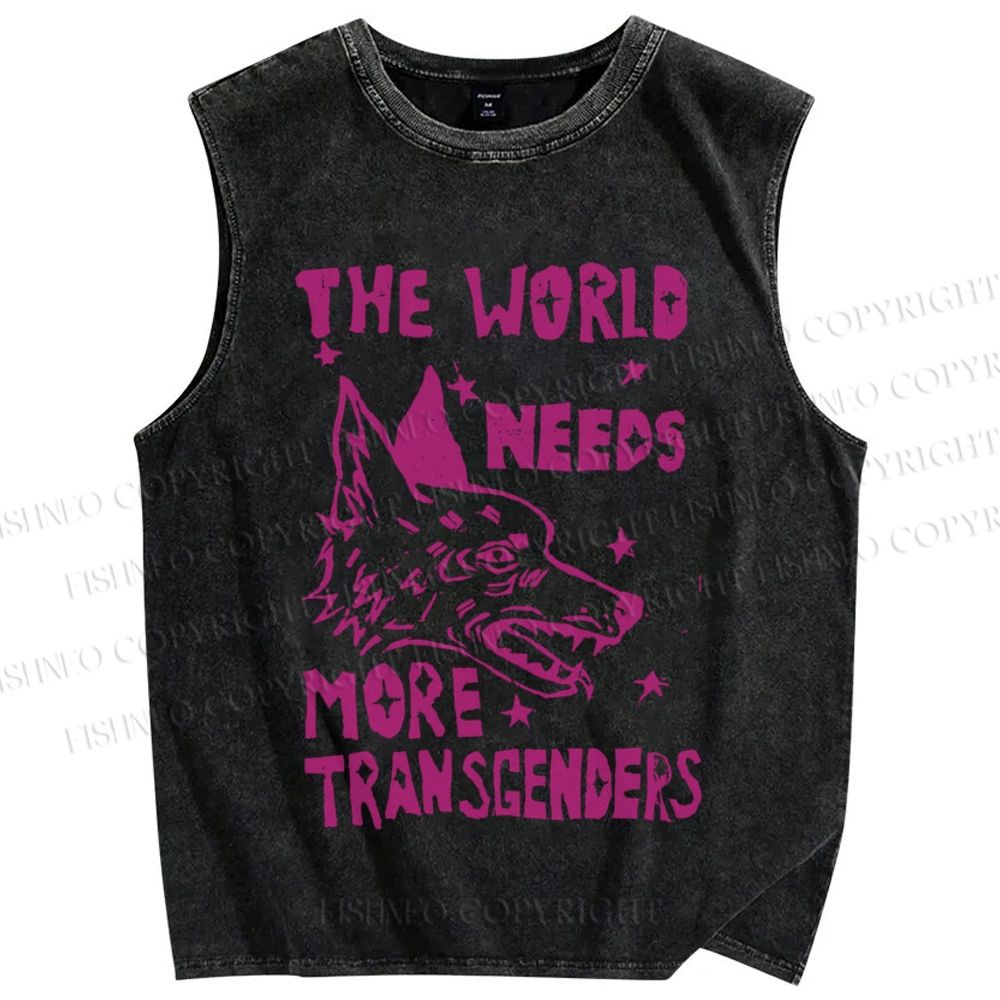 Unisex Pride The World Need More Transgenders Wolf Printed Washed Tank Top