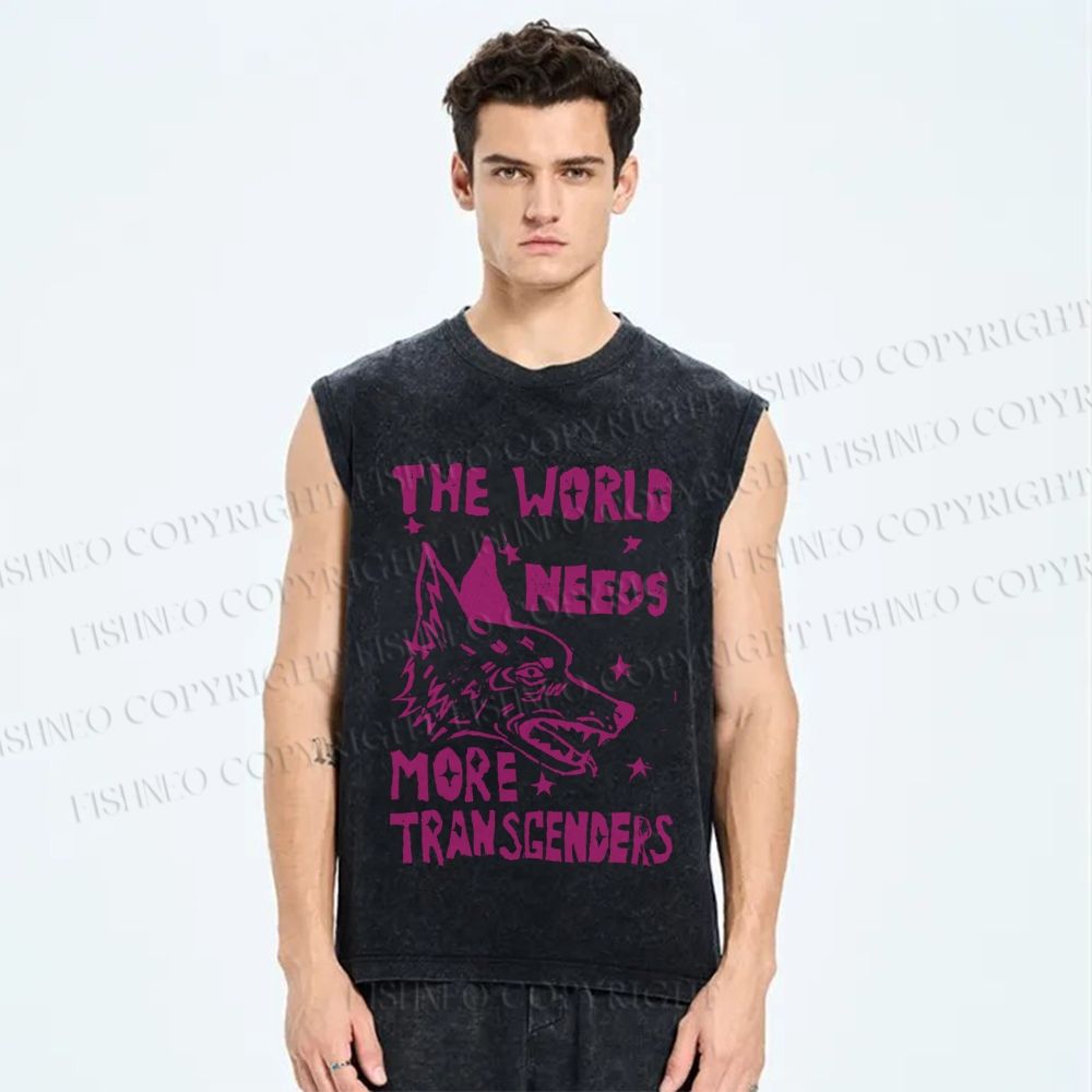 Unisex Pride The World Need More Transgenders Wolf Printed Washed Tank Top