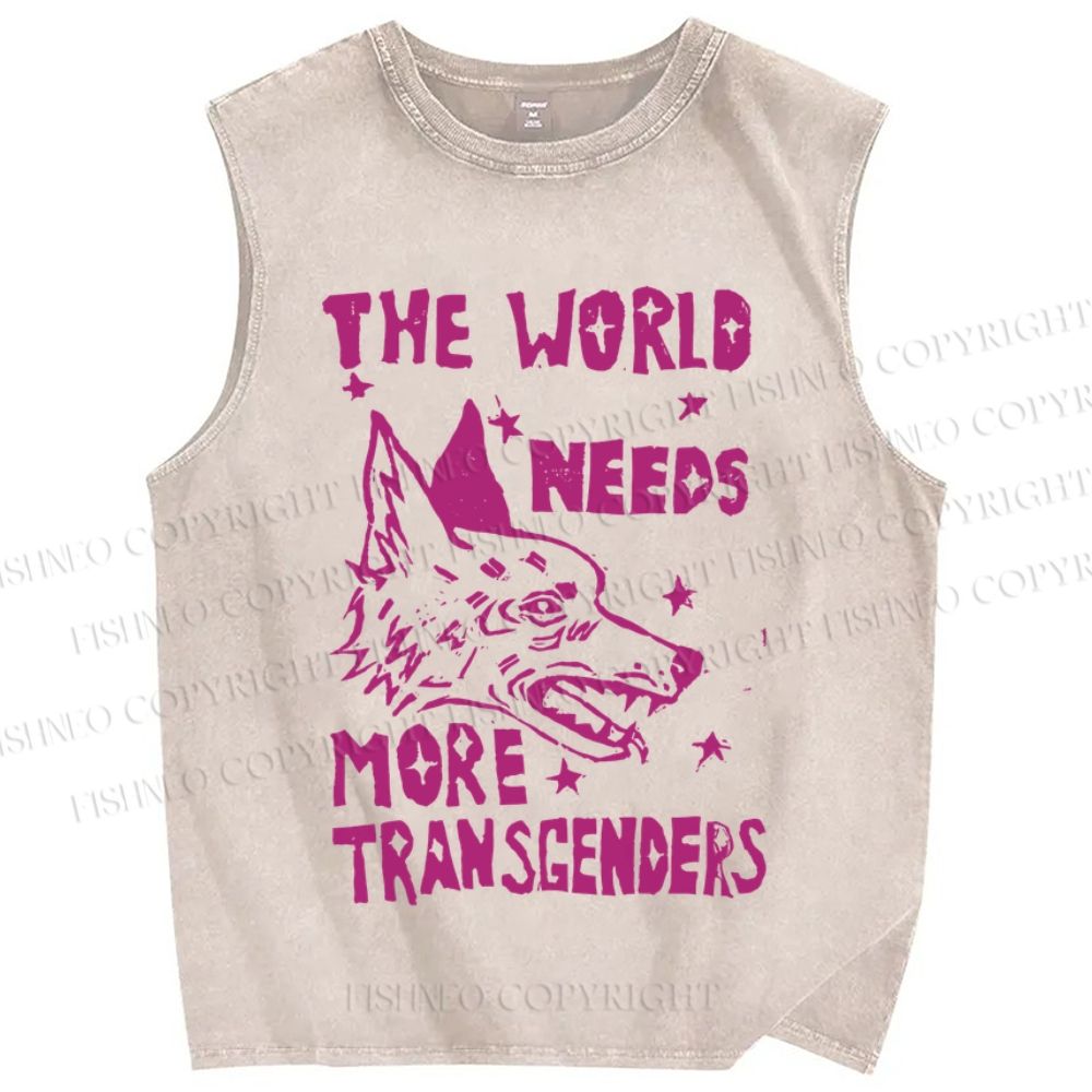 Unisex Pride The World Need More Transgenders Wolf Printed Washed Tank Top