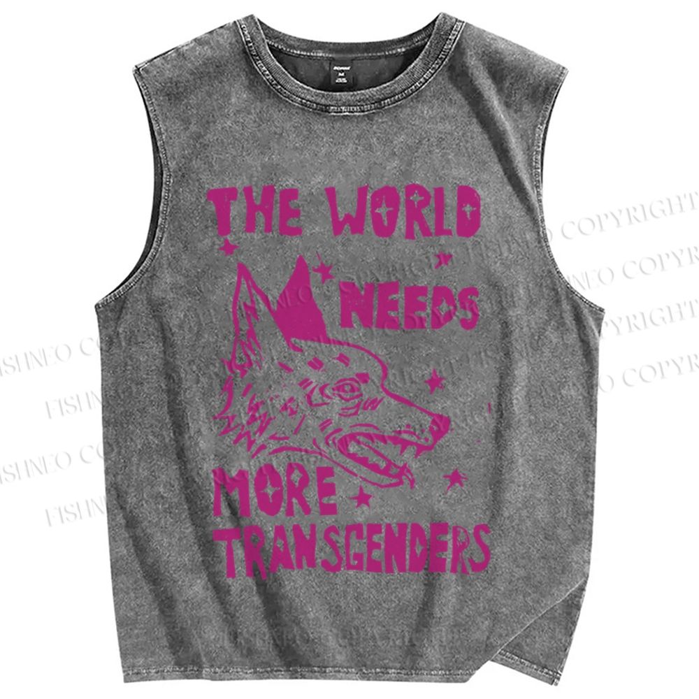 Unisex Pride The World Need More Transgenders Wolf Printed Washed Tank Top