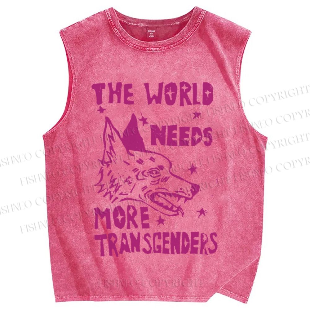 Unisex Pride The World Need More Transgenders Wolf Printed Washed Tank Top