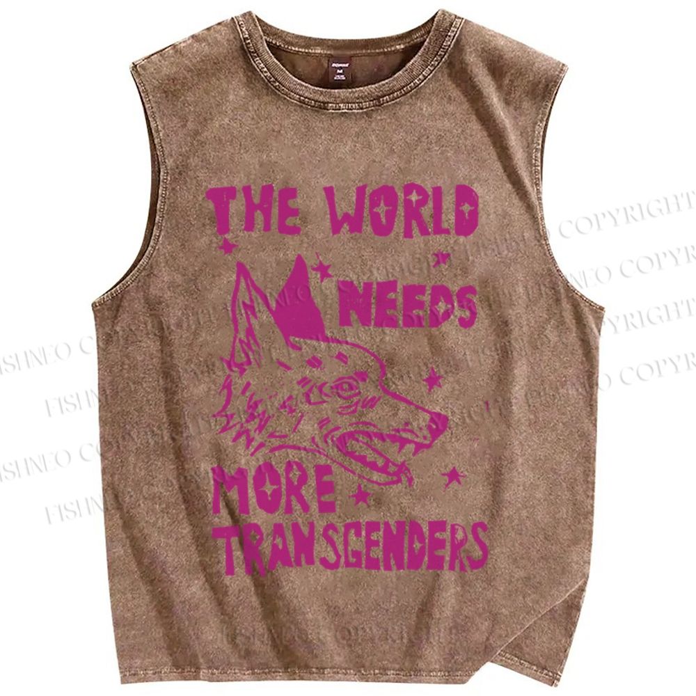 Unisex Pride The World Need More Transgenders Wolf Printed Washed Tank Top