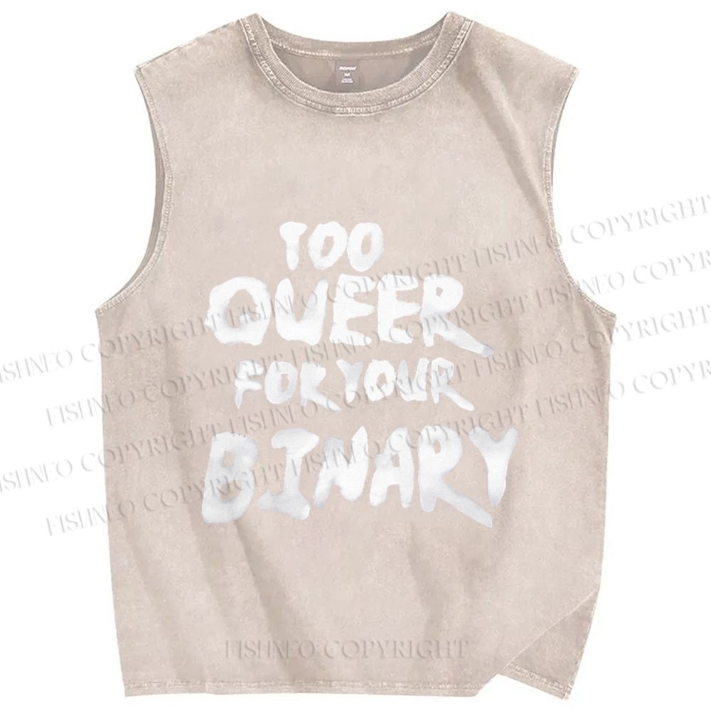 Unisex Pride Too Queer For Your Binary Printed Washed Tank Top