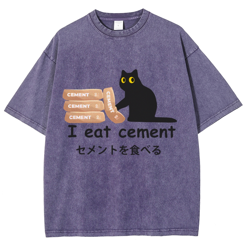 I Eat Cement Cursed Cat Meme Washed T-Shirt