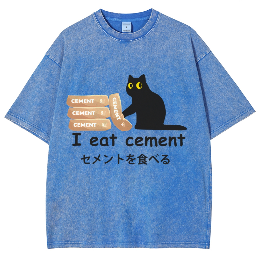 I Eat Cement Cursed Cat Meme Washed T-Shirt
