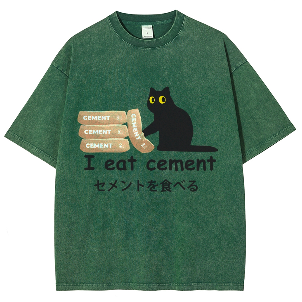 I Eat Cement Cursed Cat Meme Washed T-Shirt