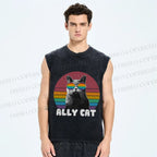 Unisex Pride Ally Cat Vintage Printed Washed Tank Top