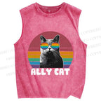 Unisex Pride Ally Cat Vintage Printed Washed Tank Top