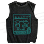 Unisex Vintage Cat‘s Cafe Printed Washed Tank Top