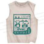 Unisex Vintage Cat‘s Cafe Printed Washed Tank Top