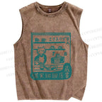 Unisex Vintage Cat‘s Cafe Printed Washed Tank Top