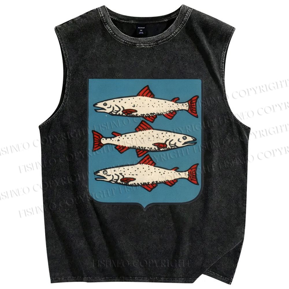 Unisex Vintage Fish Printed Washed Tank Top