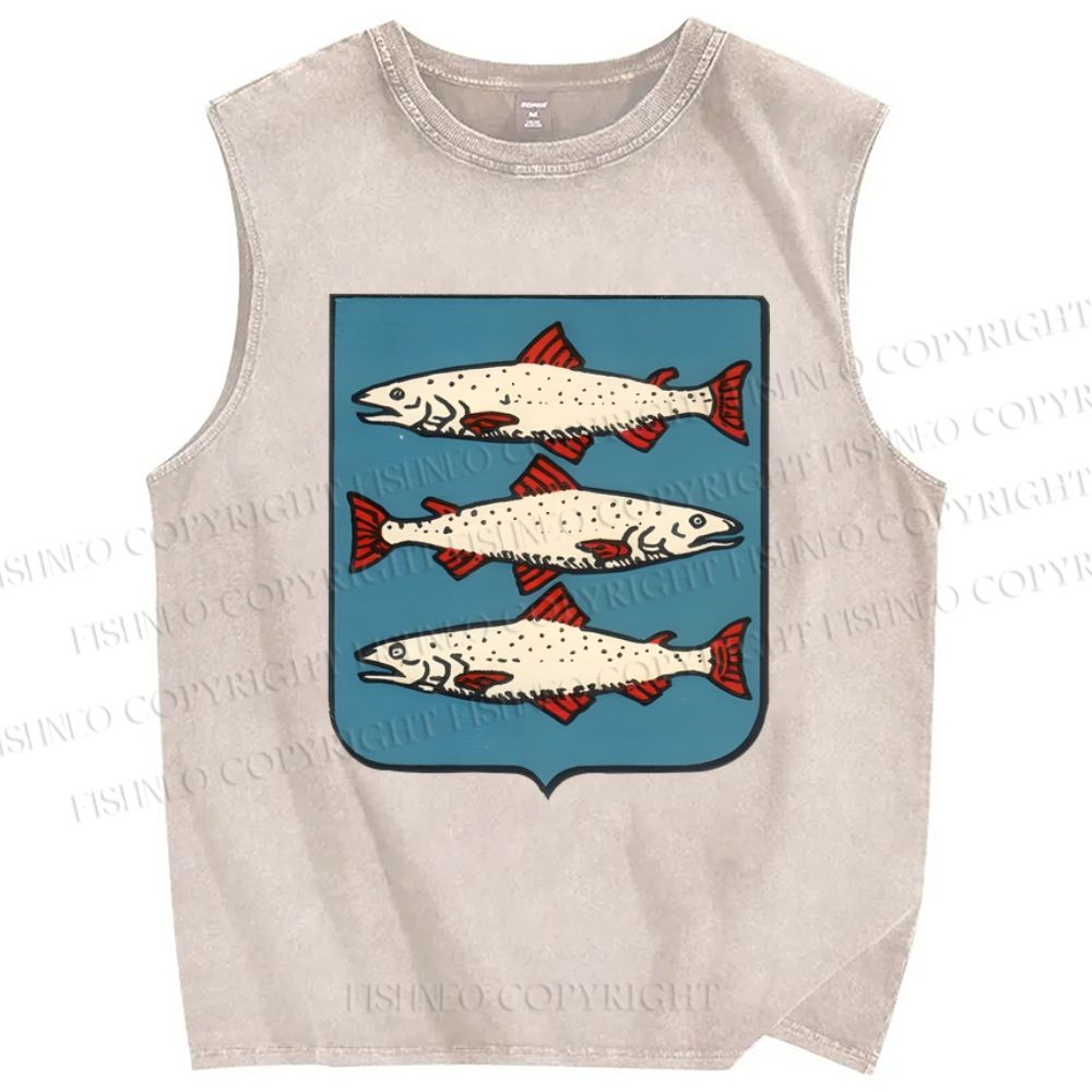 Unisex Vintage Fish Printed Washed Tank Top