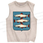 Unisex Vintage Fish Printed Washed Tank Top