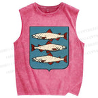 Unisex Vintage Fish Printed Washed Tank Top