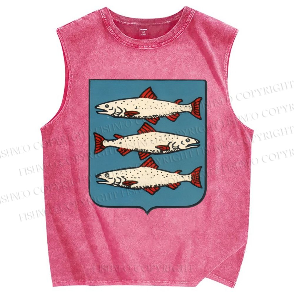 Unisex Vintage Fish Printed Washed Tank Top