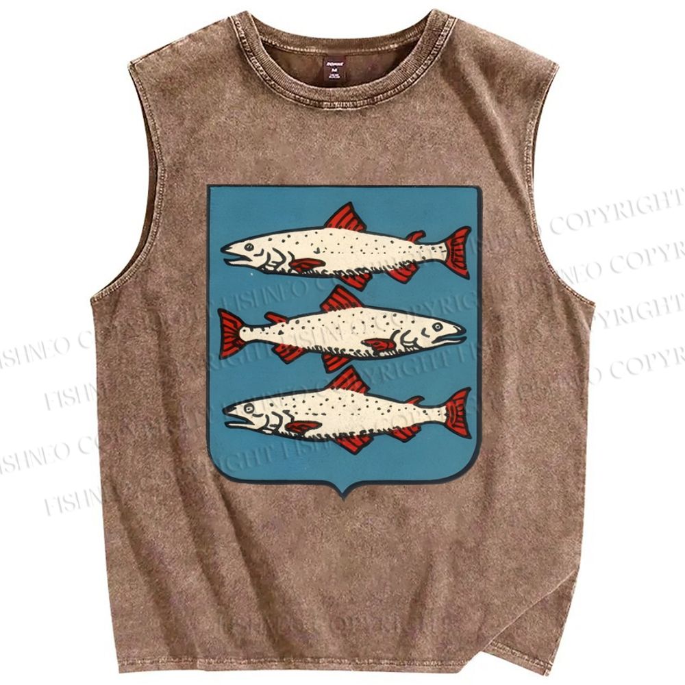 Unisex Vintage Fish Printed Washed Tank Top