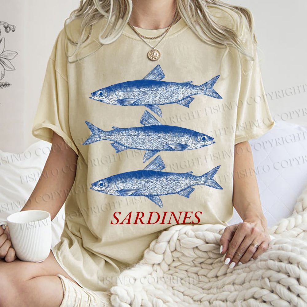 Unisex Sardine Printed Washed Tee
