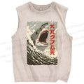 Unisex Shark Printed Washed Tank Top