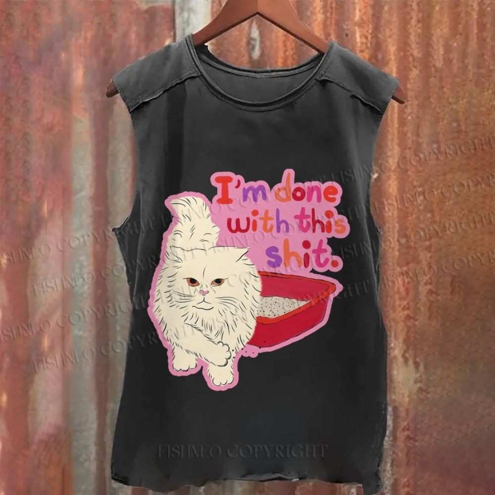 Cartoon Cat Done With This Shit Vintage Washed Tank Top