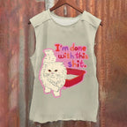Cartoon Cat Done With This Shit Vintage Washed Tank Top
