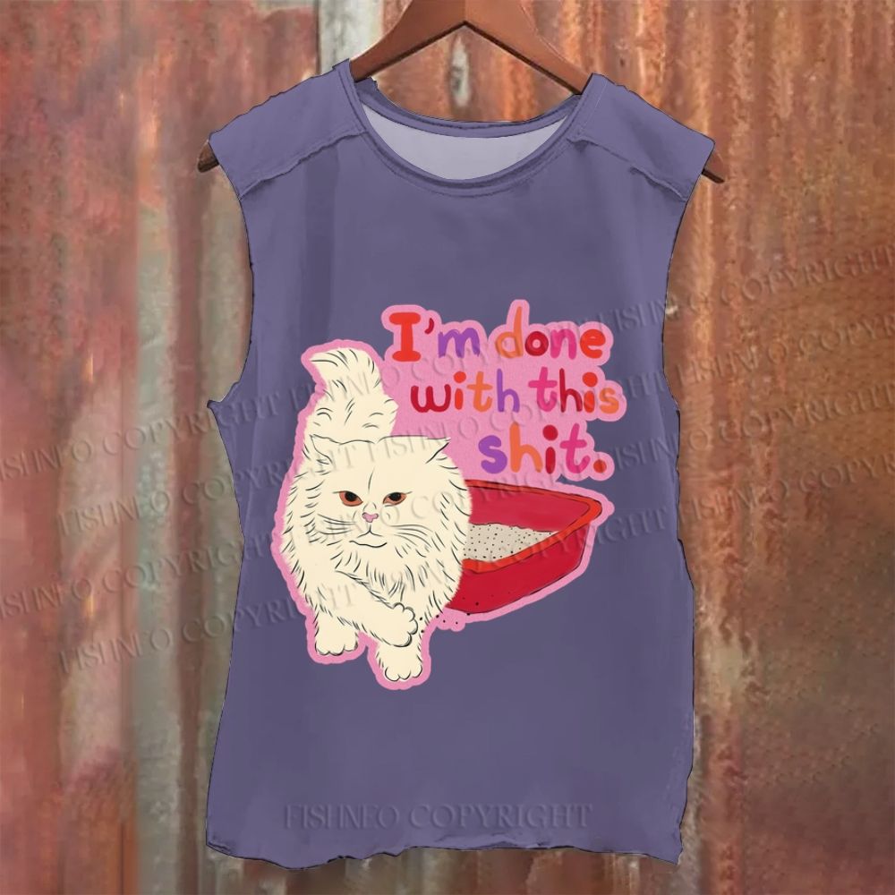 Cartoon Cat Done With This Shit Vintage Washed Tank Top