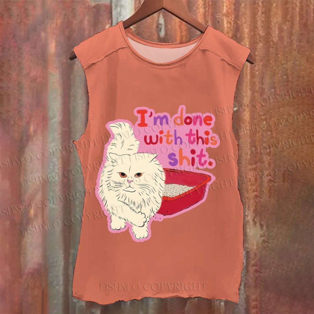 Cartoon Cat Done With This Shit Vintage Washed Tank Top