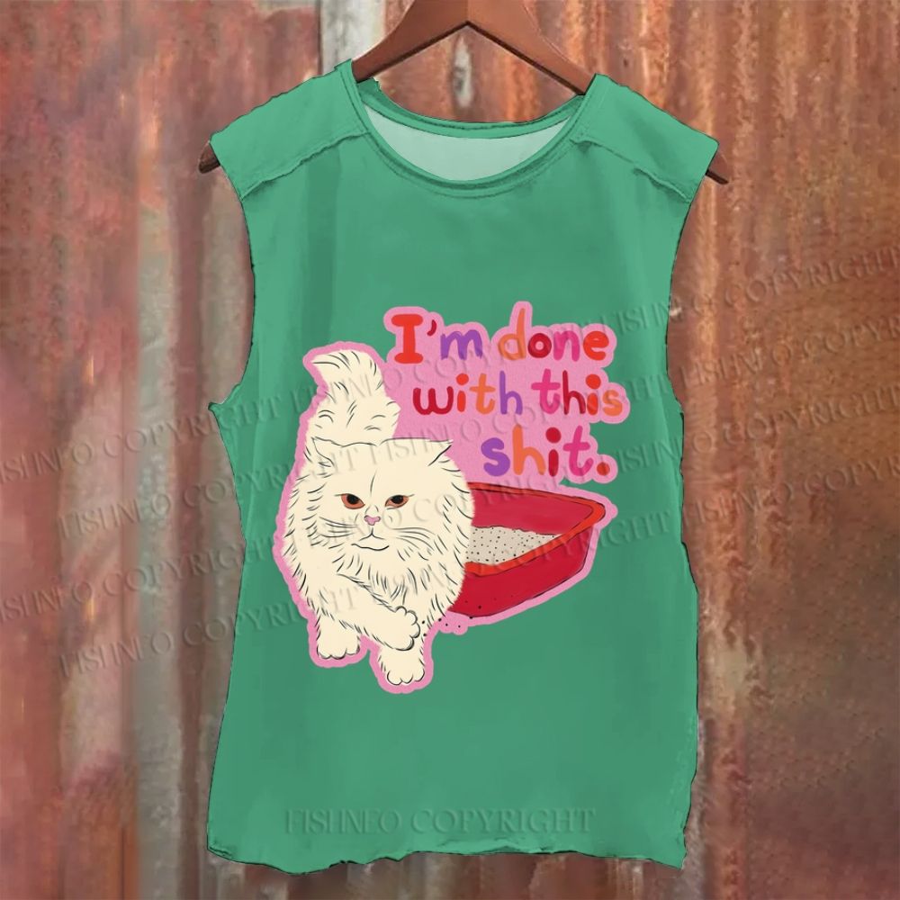 Cartoon Cat Done With This Shit Vintage Washed Tank Top
