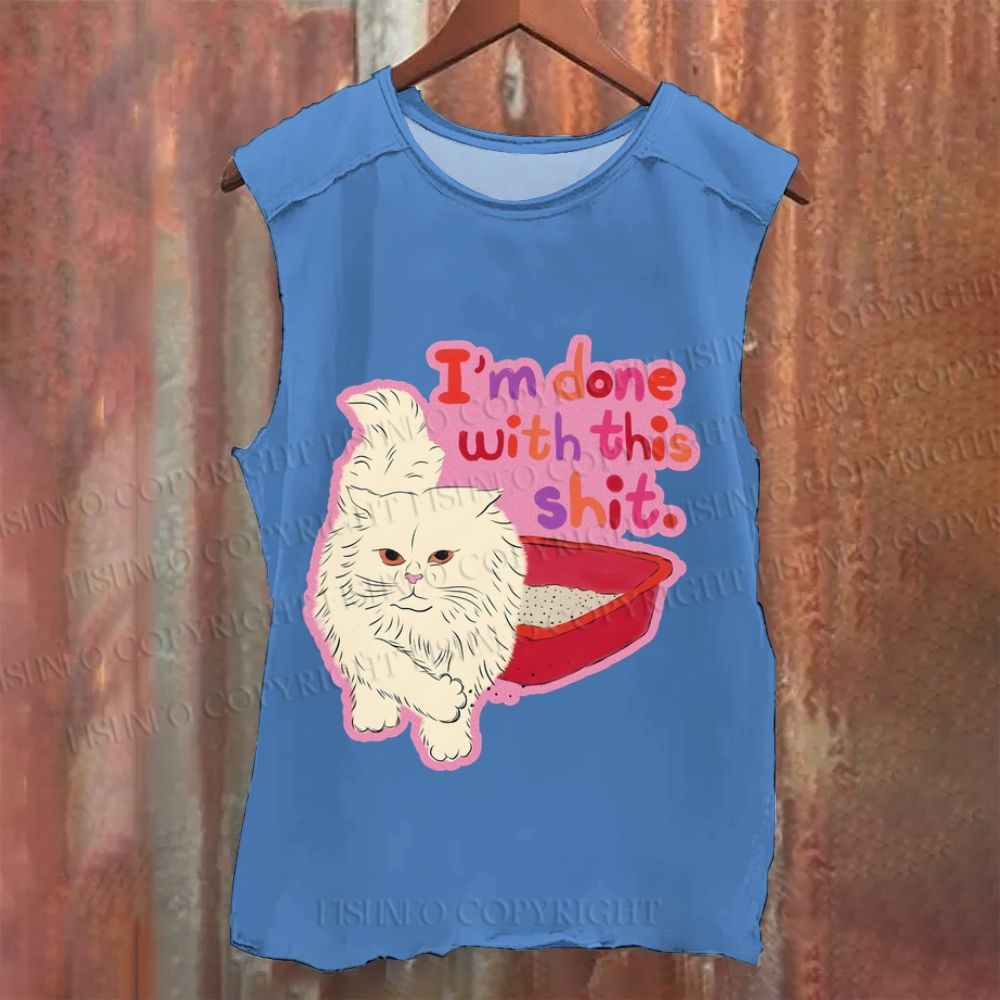 Cartoon Cat Done With This Shit Vintage Washed Tank Top