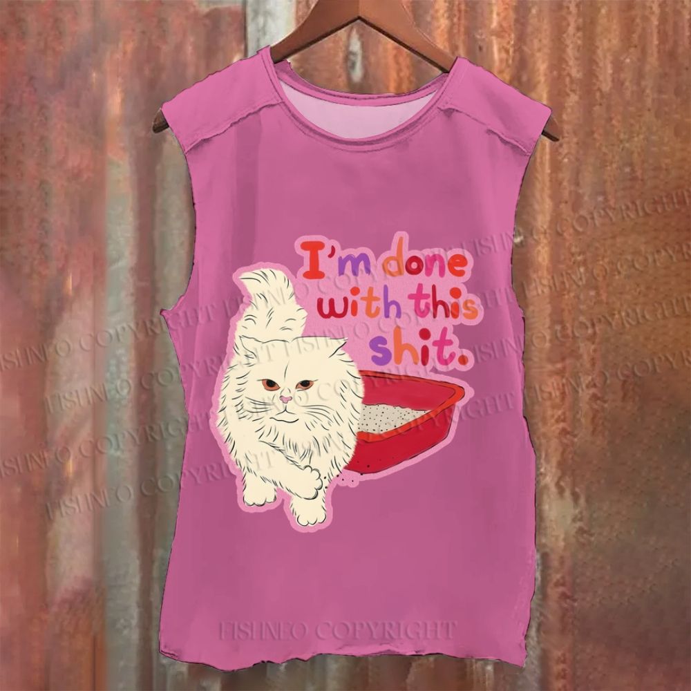 Cartoon Cat Done With This Shit Vintage Washed Tank Top