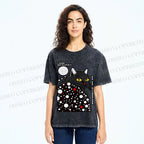Unisex Japanese Yayoi Kusama Style Cat Printed Washed Tee