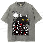 Unisex Japanese Yayoi Kusama Style Cat Printed Washed Tee