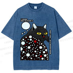 Unisex Japanese Yayoi Kusama Style Cat Printed Washed Tee