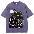 Unisex Japanese Yayoi Kusama Style Cat Printed Washed Tee